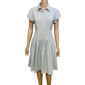 Norma Kamali Pinstripe Shirt Dress Large Button Down Fit And Flare Preppy Cotton